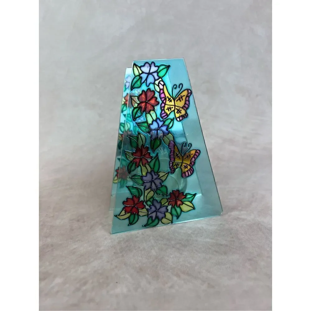 Vintage Faux Stained Glass Tea Light Candle Holder